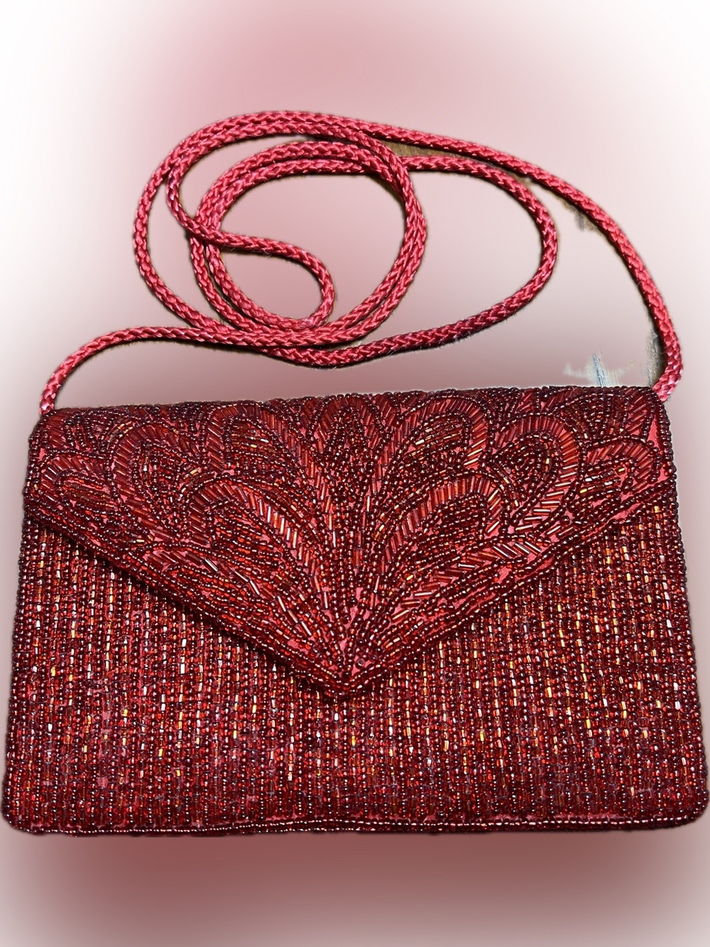 Vintage Carla Marchi Red Beaded Evening Bag Clutch Purse Formal Party Handbag